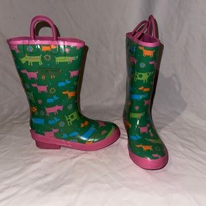 Girls L.L. Bean Rain Boots Size 13. Puddle Stompers Dogs Pink Green